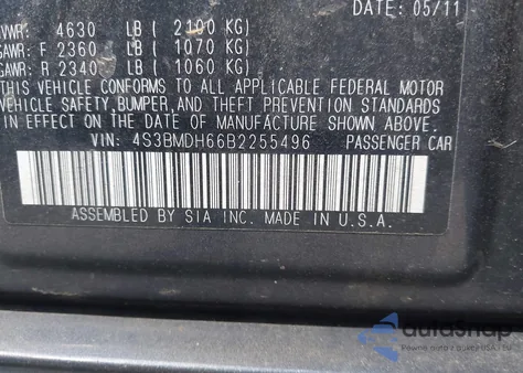 2011 Subaru Legacy 3.6R Premium из США, поврежденный, VIN 4S3BMDH66B2255496